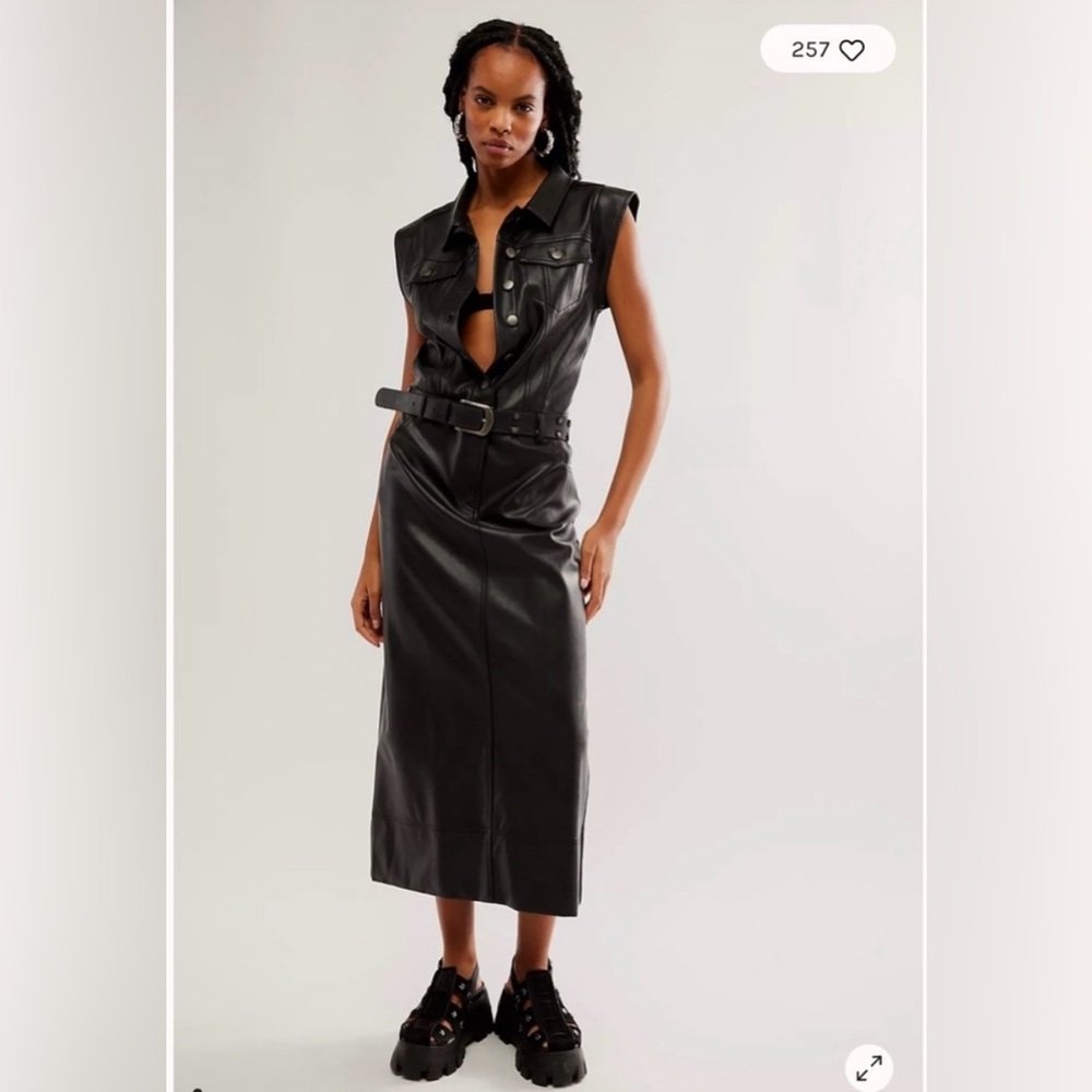 9) Free People - Dani Midi Vegan Leather Dress NWOT